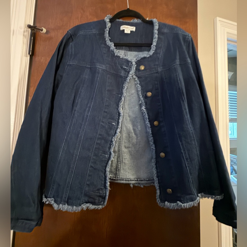 Coldwater Creek Dark Blue Frayed Denim Jacket